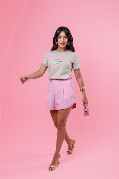 Camiseta Feminina com frase "You Look Pretty Today" na Cor Marfim