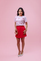 Camiseta Feminina Rosa com Estampa de Cereja