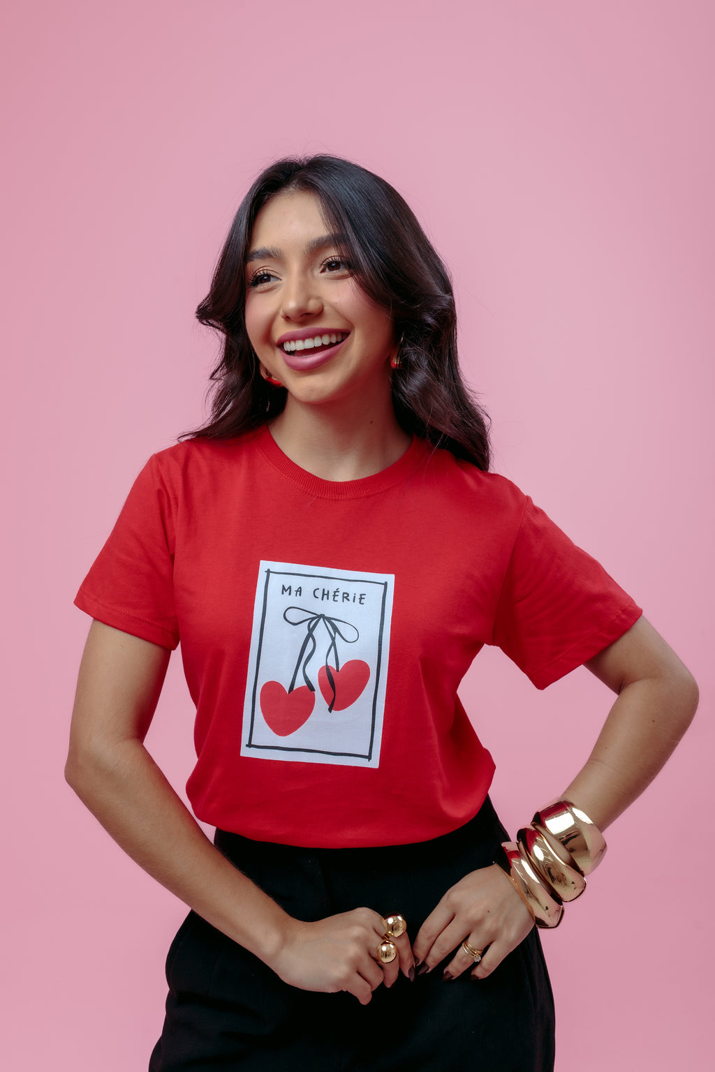 Camiseta Feminina Vermelha Estampa “Ma Chérie”