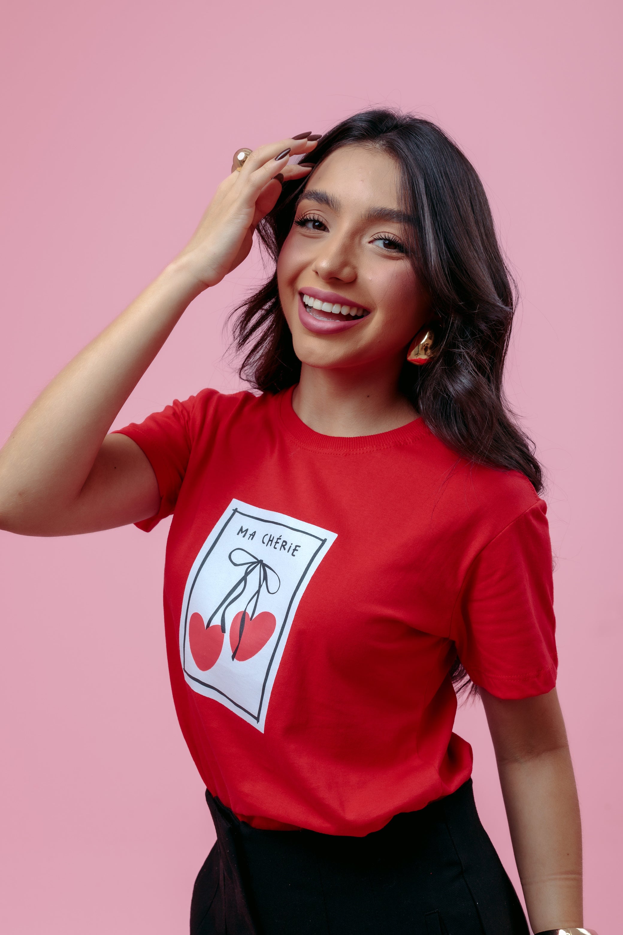 Camiseta Feminina Vermelha Estampa “Ma Chérie”