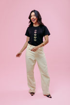 Camiseta Feminina Preta Estampa 3 Corações