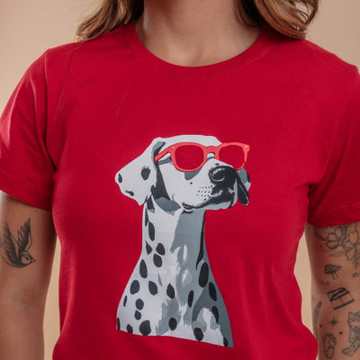 Camiseta Feminina Vermelha Estampa Cachorro