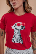 Camiseta Feminina Vermelha Estampa Cachorro