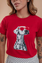 Camiseta Feminina Vermelha Estampa Cachorro